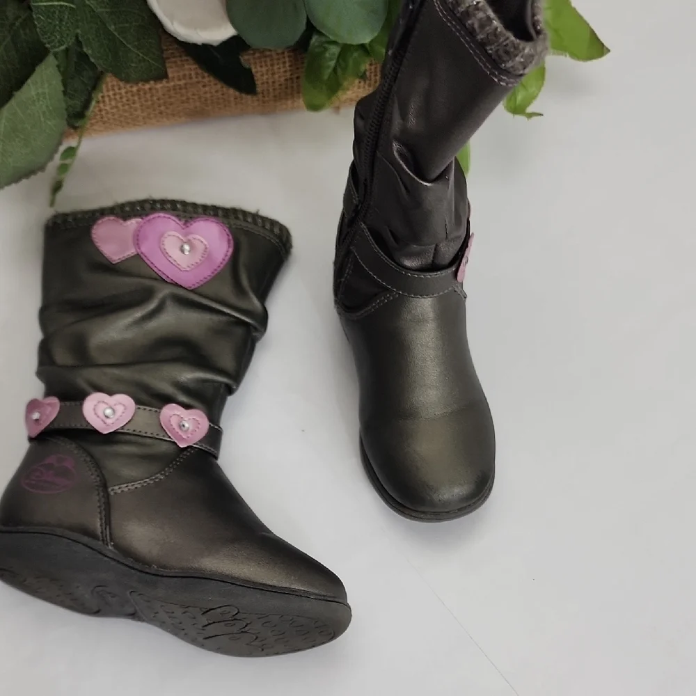 Black Kids Tall Boots with Pink Accent